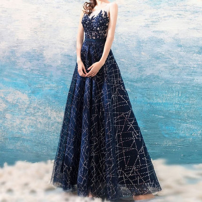 Sleeveless Glitter A-Line Evening Gown
