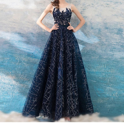 Sleeveless Glitter A-Line Evening Gown