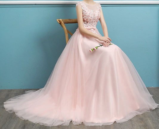 Short-Sleeve Sequin A-Line Evening Gown
