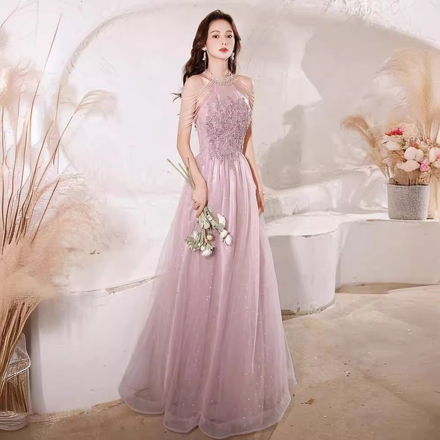 Sleeveless Sequin A-Line Evening Gown / Midi Dress