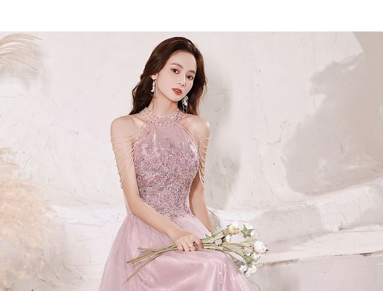 Sleeveless Sequin A-Line Evening Gown / Midi Dress