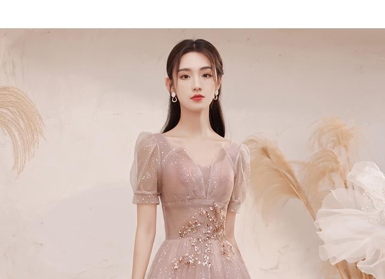 Short-Sleeve Glitter A-Line Evening Gown / Midi Dress