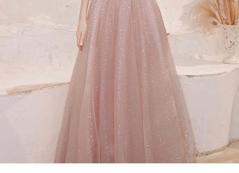 Short-Sleeve Glitter A-Line Evening Gown / Midi Dress