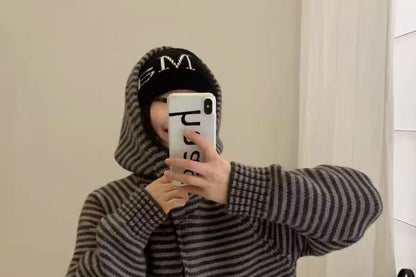 Striped Hood Zip Cardigan