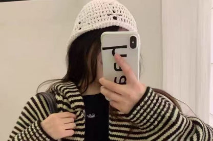Striped Hood Zip Cardigan