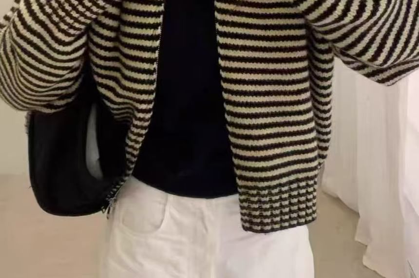 Striped Hood Zip Cardigan