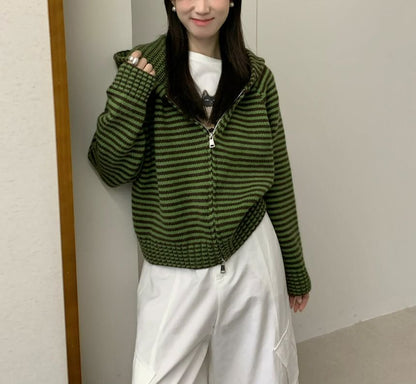 Striped Hood Zip Cardigan