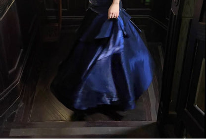 Spaghetti Strap Plain Ruffle Panel Trumpet Evening Dress