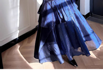 Spaghetti Strap Plain Ruffle Panel Trumpet Evening Dress