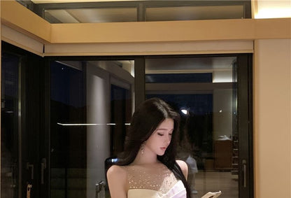 Sleeveless Round Neck Rhinestone Panel Mesh Mini Sheath Cocktail Dress