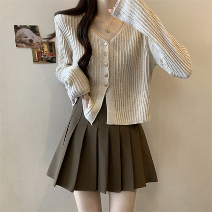 V-Neck Plain Crop Cardigan
