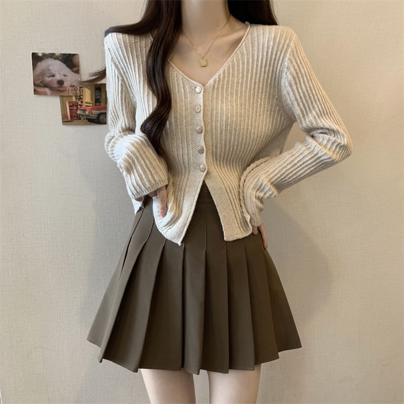 V-Neck Plain Crop Cardigan