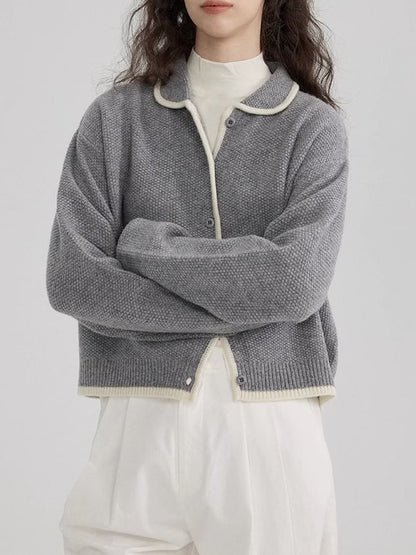 Peter Pan Collar Contrast Trim Button-Up Cardigan