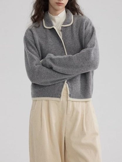Peter Pan Collar Contrast Trim Button-Up Cardigan