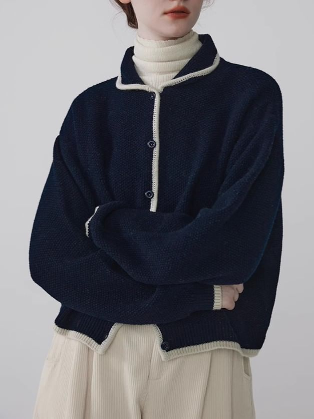 Peter Pan Collar Contrast Trim Button-Up Cardigan
