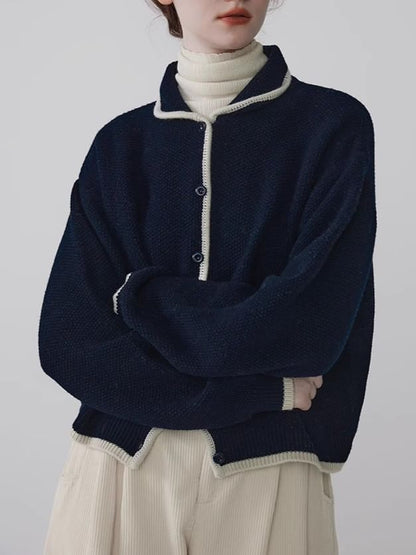 Peter Pan Collar Contrast Trim Button-Up Cardigan