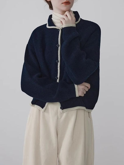 Peter Pan Collar Contrast Trim Button-Up Cardigan