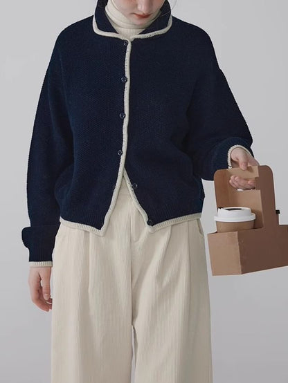 Peter Pan Collar Contrast Trim Button-Up Cardigan