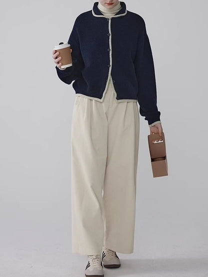 Peter Pan Collar Contrast Trim Button-Up Cardigan