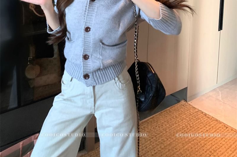 Plain Peter Pan Collar Button-Up Cardigan