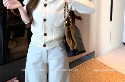 Plain Peter Pan Collar Button-Up Cardigan