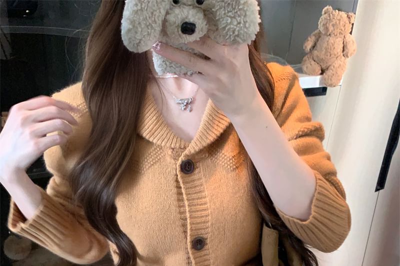 Plain Peter Pan Collar Button-Up Cardigan