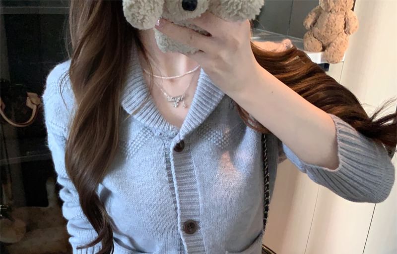 Plain Peter Pan Collar Button-Up Cardigan