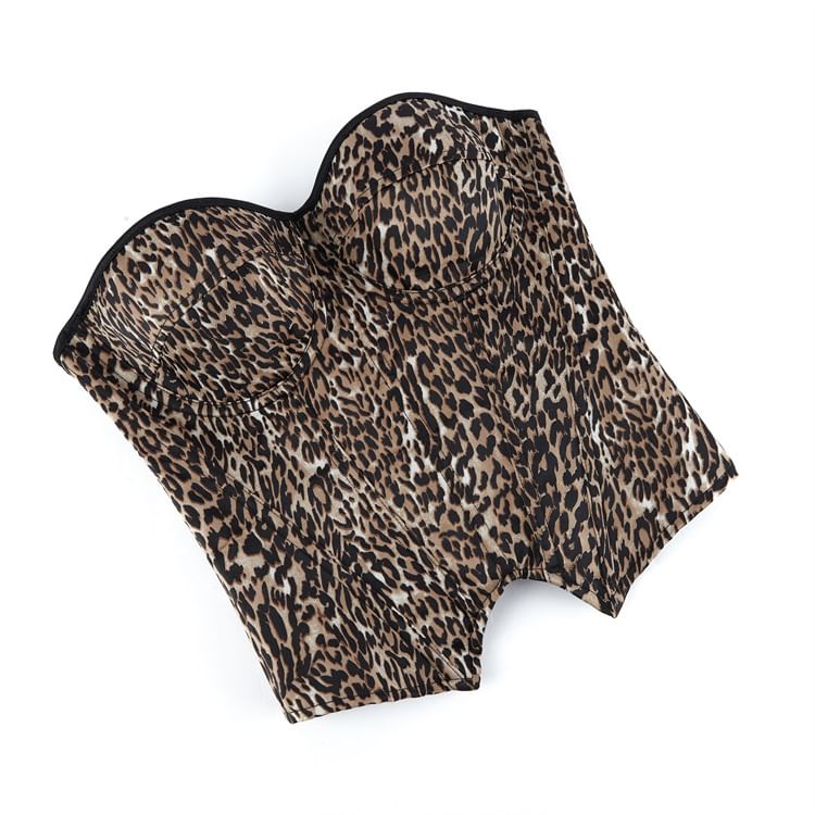 Leopard Print Corset Tube Top for Edgy Look