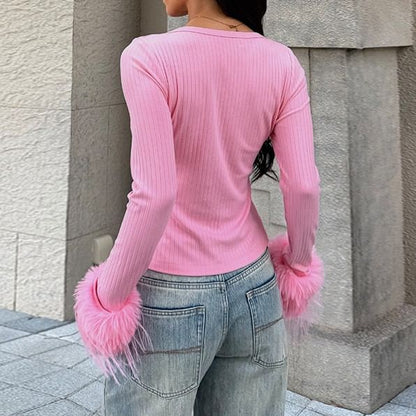 Open Front V-Neck Long Sleeve Solid Top