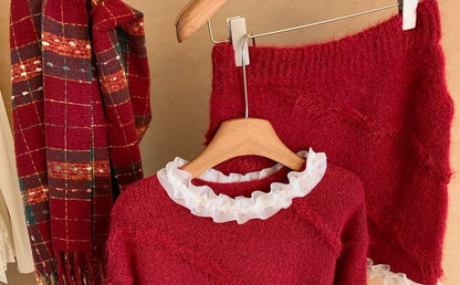 Ruffle Trim Sweater and Mini A-Line Skirt Set