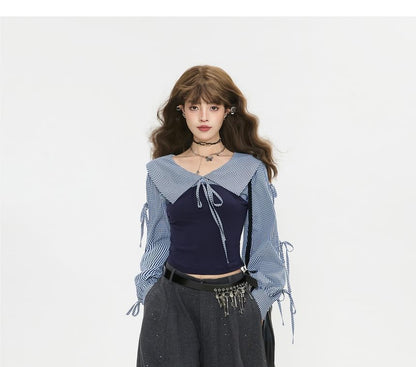Two-Tone Collared Long-Sleeve Shirt