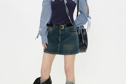 Two-Tone Collared Long-Sleeve Shirt