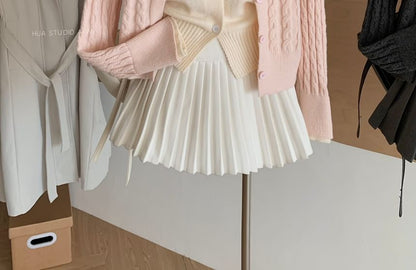 Round Neck Mock Two Piece Cable Knit Cardigan