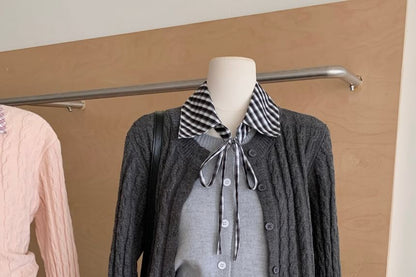 Round Neck Mock Two Piece Cable Knit Cardigan