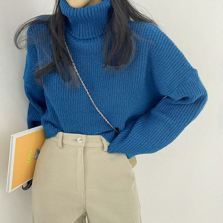 Ribbed Turtleneck Sweater in Solid Tone