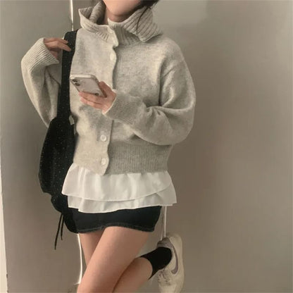 Stand Collar Plain Hood Cardigan
