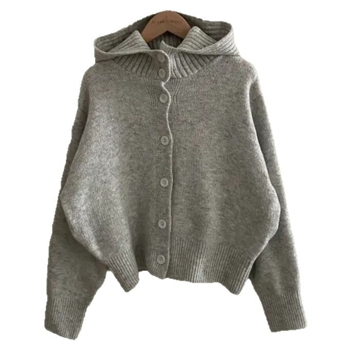 Stand Collar Plain Hood Cardigan