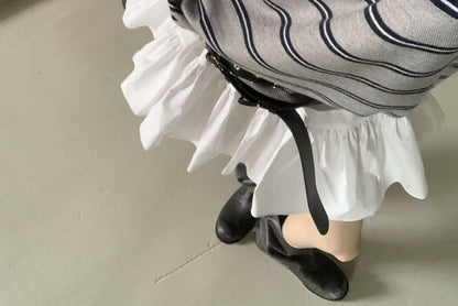 Striped Polo Collar Sweater with Pointed Neckline