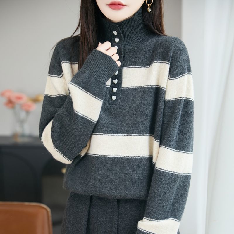 Striped Henley Pullover Sweater