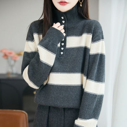 Striped Henley Pullover Sweater