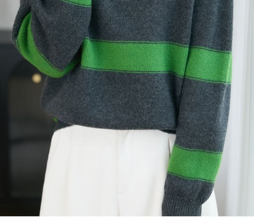 Striped Henley Pullover Sweater