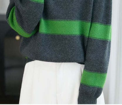 Striped Henley Pullover Sweater