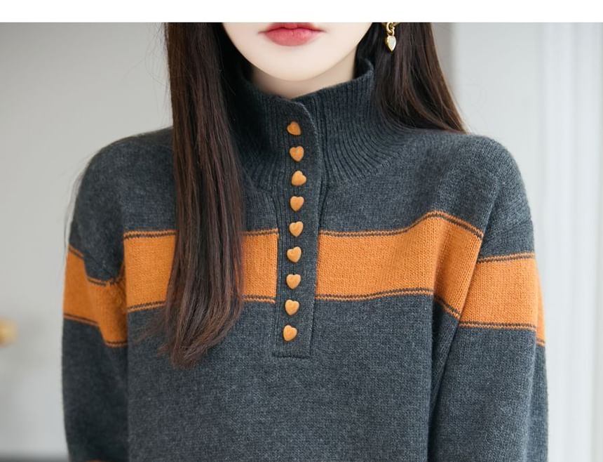Striped Henley Pullover Sweater
