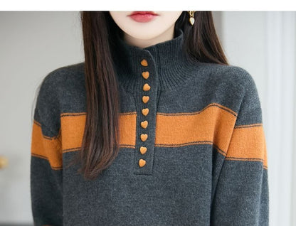 Striped Henley Pullover Sweater