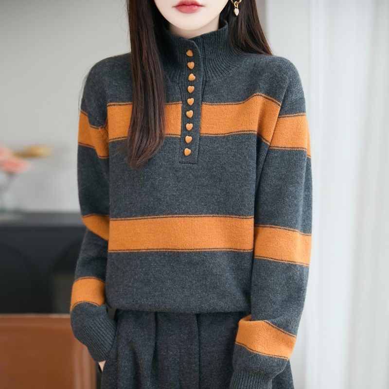 Striped Henley Pullover Sweater