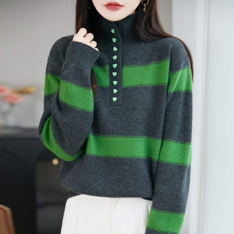 Striped Henley Pullover Sweater