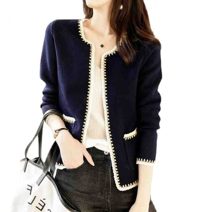 Plain Contrast Stitching Open Front Cardigan