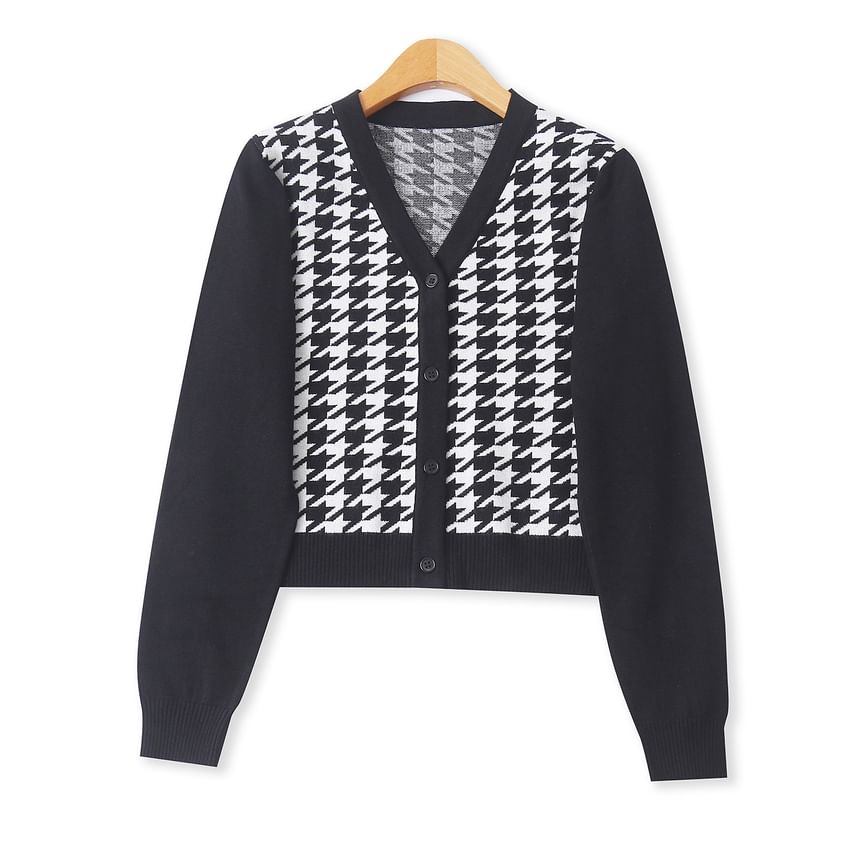 V-Neck Houndstooth Cardigan
