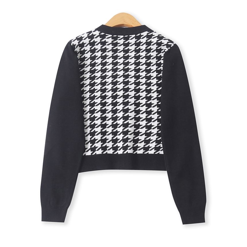 V-Neck Houndstooth Cardigan