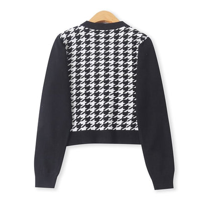 V-Neck Houndstooth Cardigan